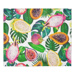 Gouache seamless pattern with tropic leaves and fr duvet cover