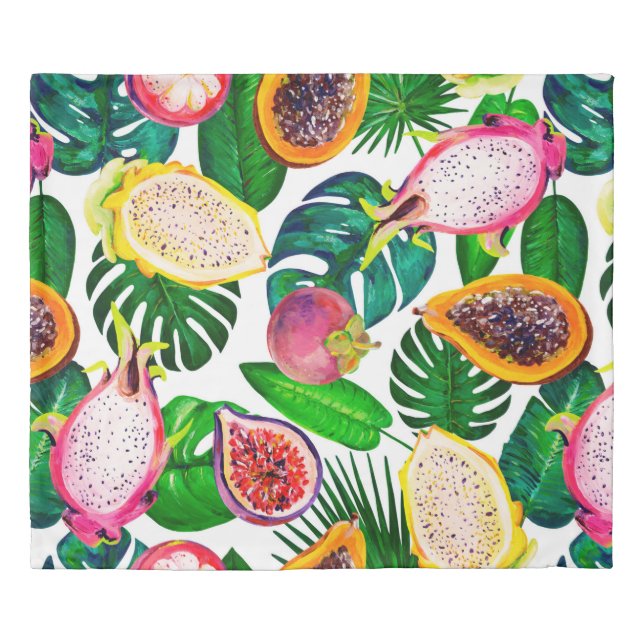 Gouache seamless pattern with tropic leaves and fr duvet cover (Front)