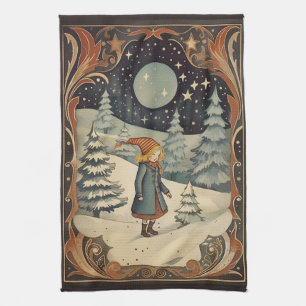 Gouache Vintage Retro Christmas Kitchen Towel