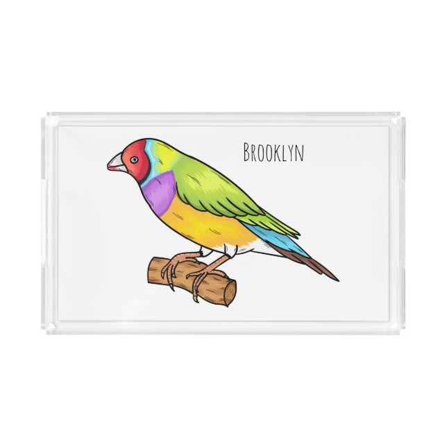 Gouldian finch bird cartoon illustration acrylic tray (Front)
