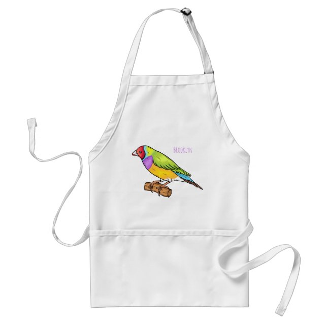 Gouldian finch bird cartoon illustration  adult apron (Front)