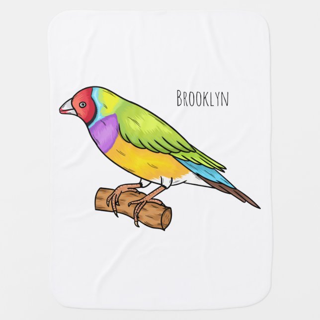 Gouldian finch bird cartoon illustration baby blanket (Front)