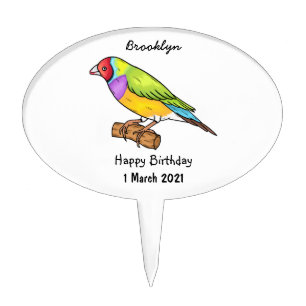Gouldian finch bird cartoon illustration cake topper