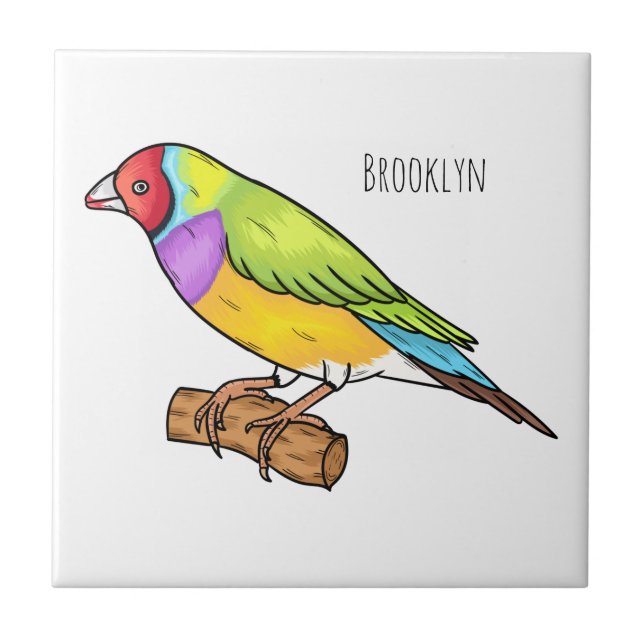 Gouldian finch bird cartoon illustration  ceramic tile (Front)