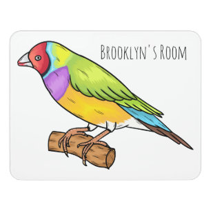Gouldian finch bird cartoon illustration door sign