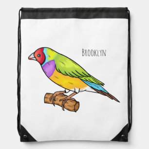 Gouldian finch bird cartoon illustration drawstring bag