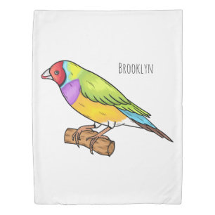 Gouldian finch bird cartoon illustration duvet cover