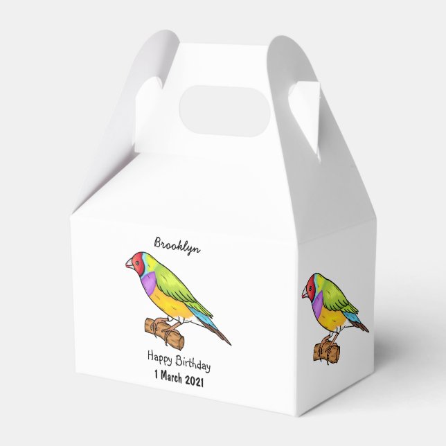 Gouldian finch bird cartoon illustration favor boxes (Front Side)