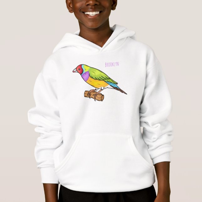 Gouldian finch bird cartoon illustration hoodie (Front)