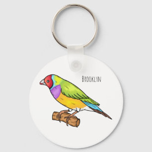 Gouldian finch bird cartoon illustration keychain