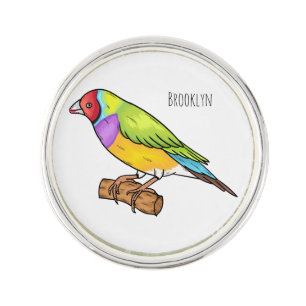 Gouldian finch bird cartoon illustration lapel pin