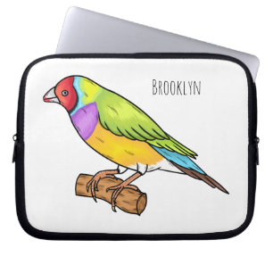 Gouldian finch bird cartoon illustration laptop sleeve