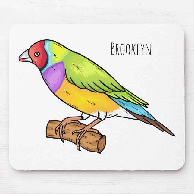 Gouldian finch bird cartoon illustration  mouse pad (Front)