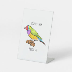 Gouldian finch bird cartoon illustration pedestal sign