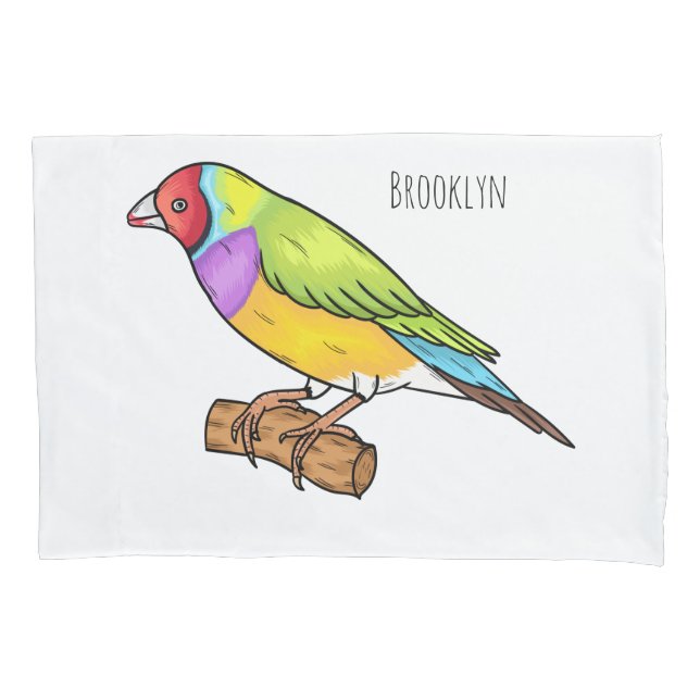 Gouldian finch bird cartoon illustration pillow case (Front)