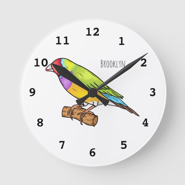 Gouldian finch bird cartoon illustration round clock (Front)