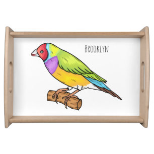 Gouldian finch bird cartoon illustration  serving tray