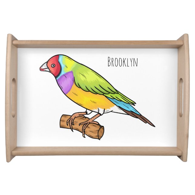 Gouldian finch bird cartoon illustration  serving tray (Front)
