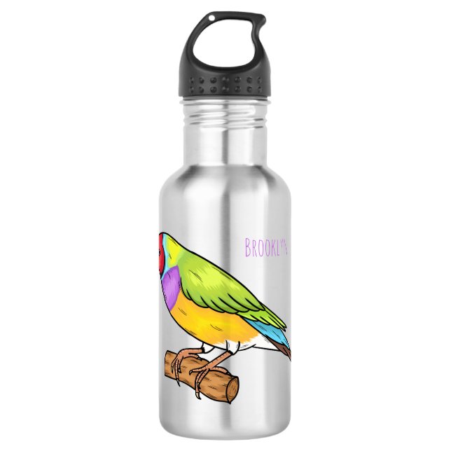 Gouldian finch bird cartoon illustration  stainless steel water bottle (Front)