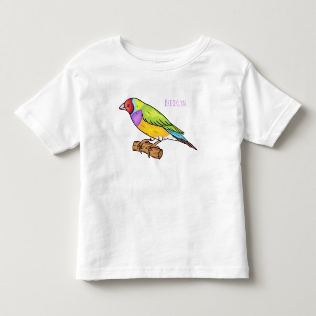 Gouldian finch bird cartoon illustration toddler t-shirt (Front)