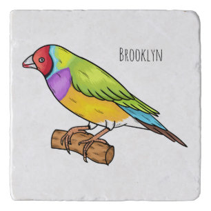 Gouldian finch bird cartoon illustration trivet