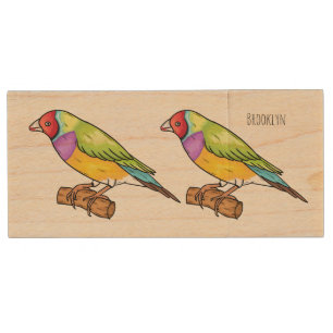 Gouldian finch bird cartoon illustration wood flash drive