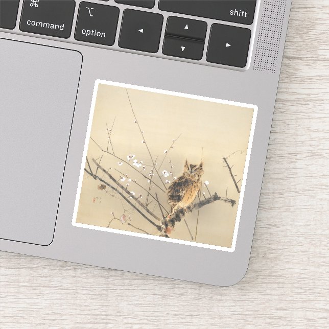 Goun Owl with Early Plum Blossoms Woodblock Sticker (Detail)