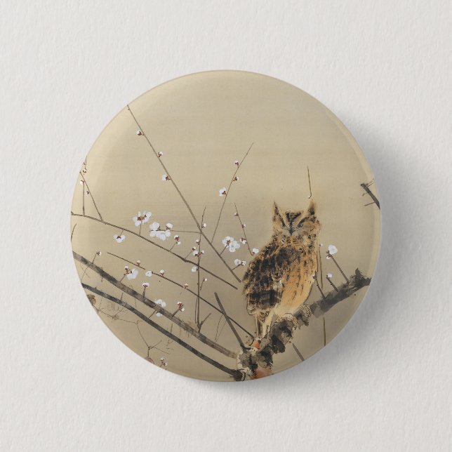 Goun's Owl and Early Plum Blossoms Button (Front)