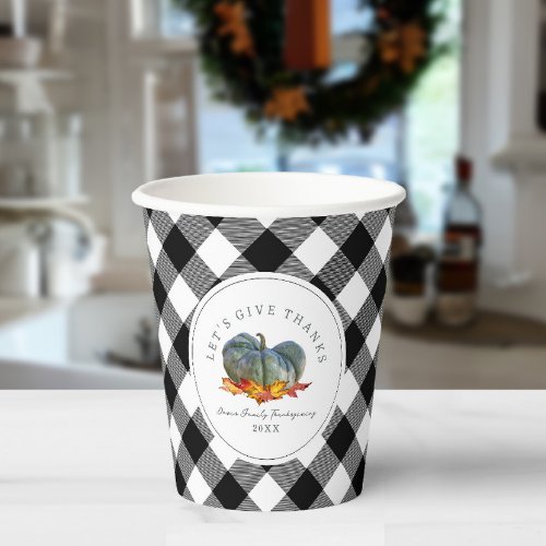 Gourd Blue Pumpkin Plaid Thanksgiving Paper Cups