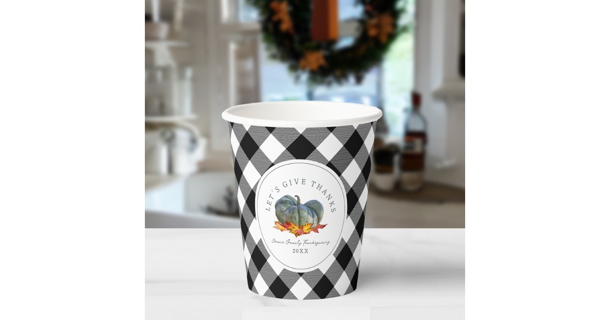 Gourd Blue Pumpkin Plaid Thanksgiving Paper Cups | Zazzle