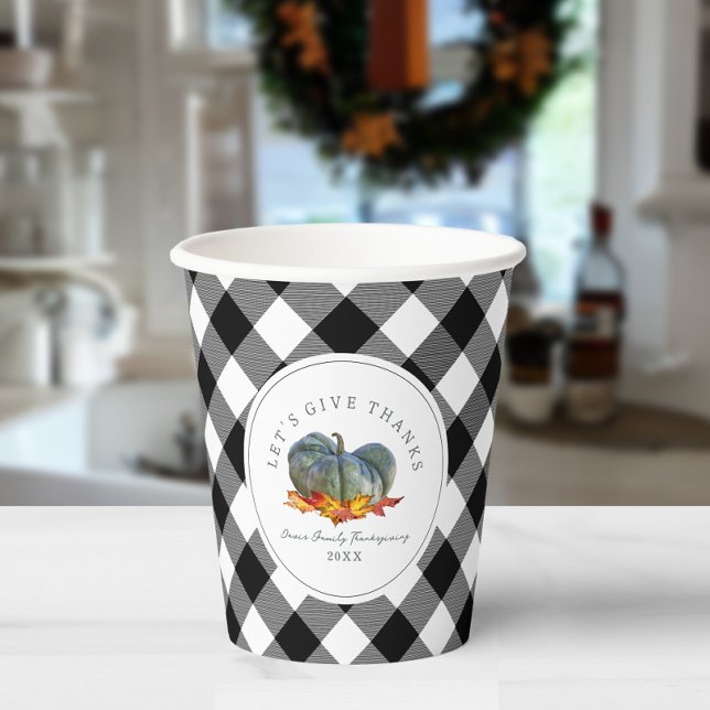 Gourd Blue Pumpkin Plaid Thanksgiving Paper Cups (Creator Uploaded)
