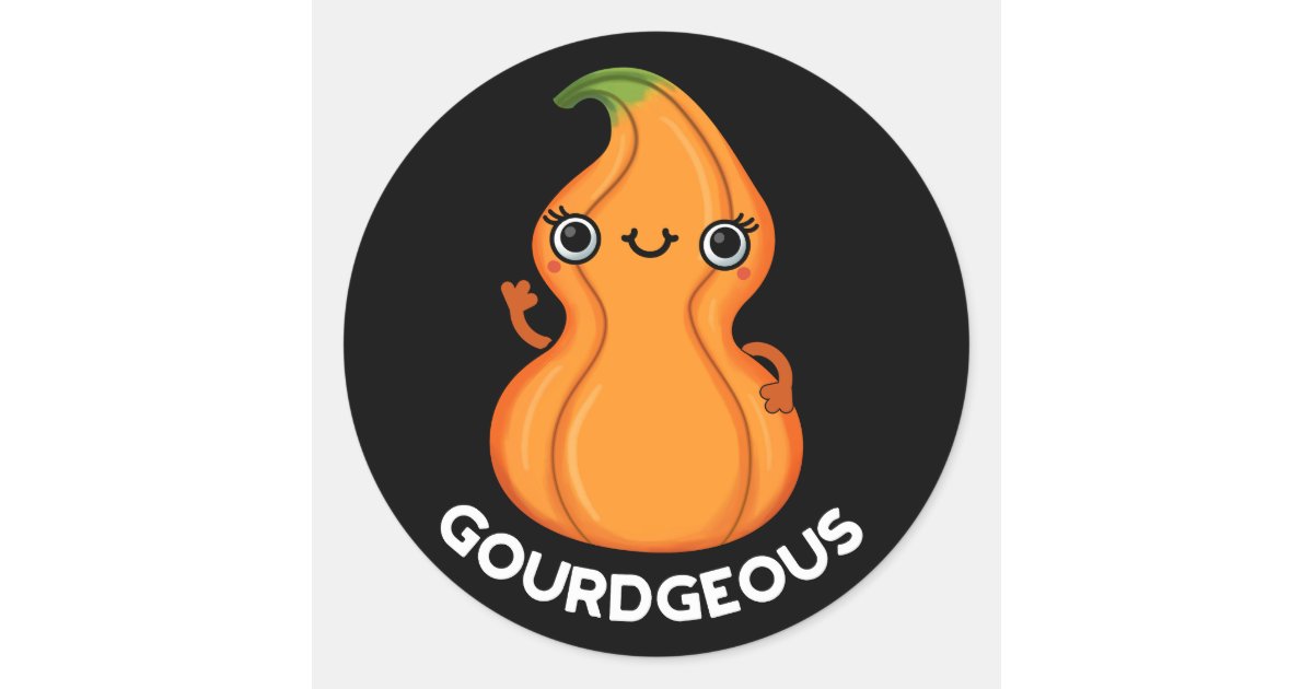 Gourd-geous Funny Gourd Veggie Pun Dark BG Classic Round Sticker | Zazzle