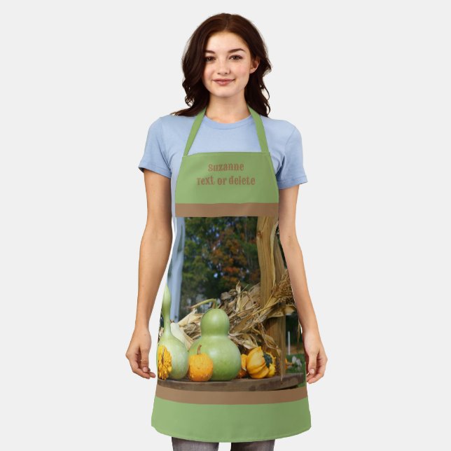 Gourds And Cornstalks Country Fall Personalized Apron (Worn)