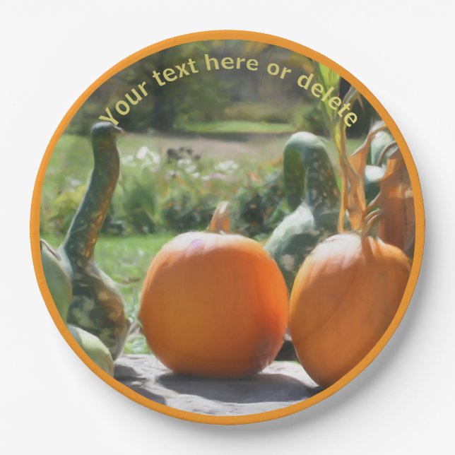 Gourds And Pumpkins Fall Art Personalized Party   Paper Plates (Front)