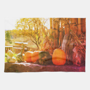 Gourds And Pumpkins Farm Stand Abstract  Kitchen Towel
