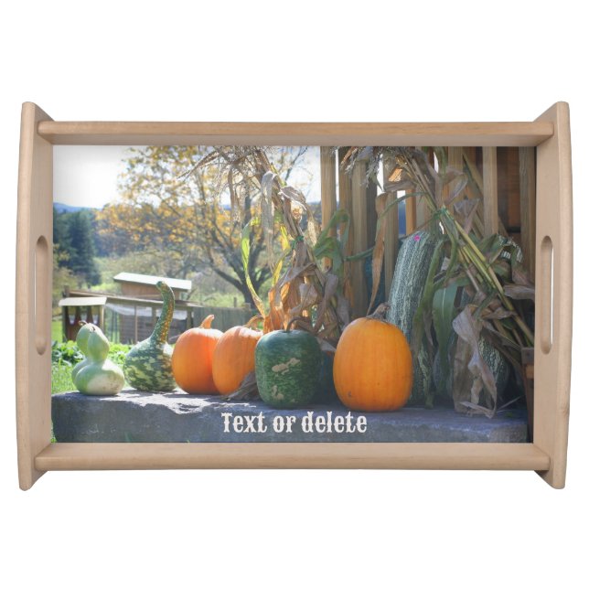 Gourds And Pumpkins Farm Stand Fall Personalized Serving Tray (Front)