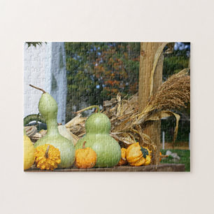 Gourds Corn Stalks Farm Stand Autumn Jigsaw Puzzle