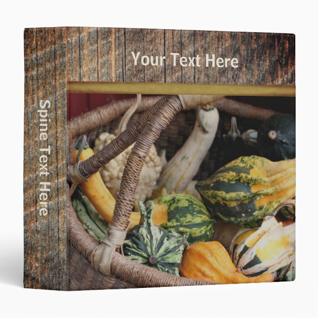Gourds In Wicker Basket Fall Personalized 3 Ring Binder (Front/Spine)