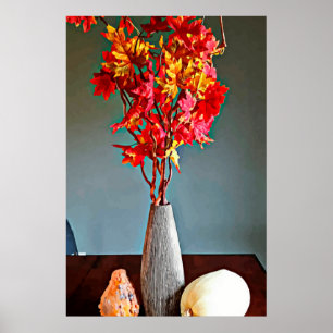 Gourds red leaves tree branch still life abstract poster