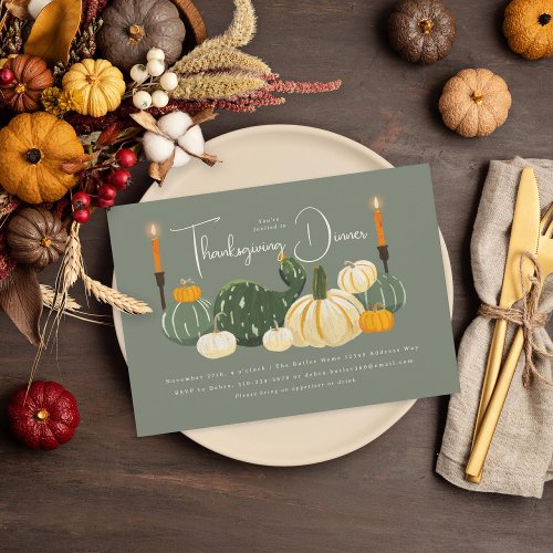 Gourds Sage Thanksgiving Dinner Invitation