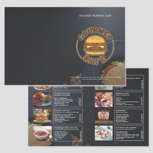 Gourmet Burger Cafe Eatery Folded Laminated Menu