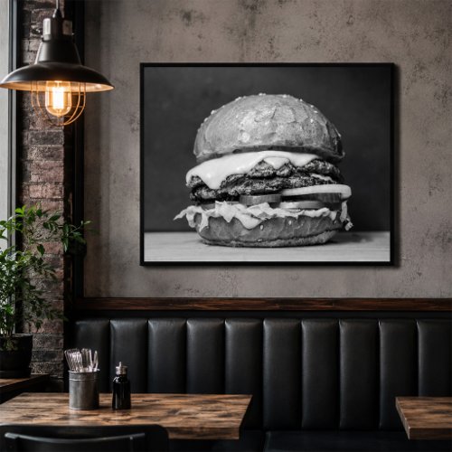 Gourmet Burger Food In Black And White Poster
