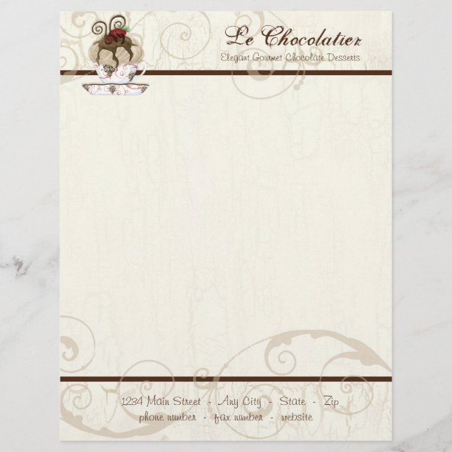 Gourmet Chocolate Mousse Business Cream Stationery (Front)