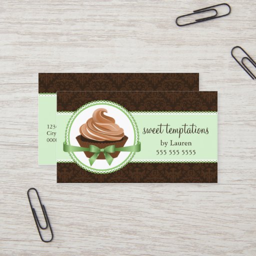 Customizable Gourmet Cupcake in Mint Bakery Business Cards