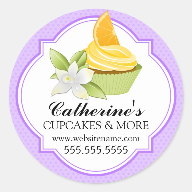 Gourmet Cupcake Lilac Bakery Box Seals (Front)