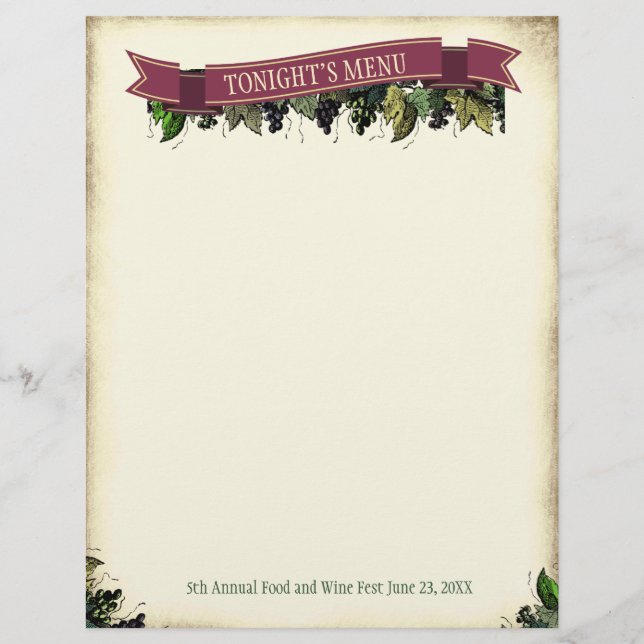 Gourmet food and wine tasting menu letterhead (Front)