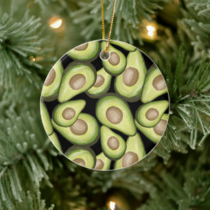 Gourmet Fresh Cut Vegan Avocado Pattern Ceramic Ornament