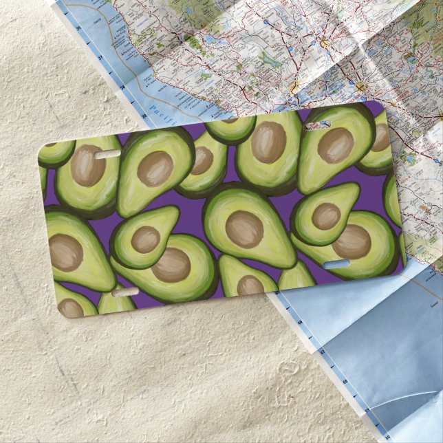 Gourmet Fresh Cut Vegan Avocado Pattern License Plate (In Situ)