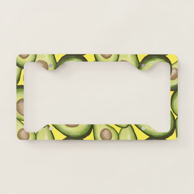 Gourmet Fresh Cut Vegan Avocado Pattern License Plate Frame (Front)