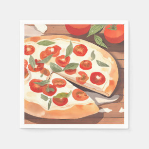 Gourmet Pizza Tomato Greens Watercolor Napkins